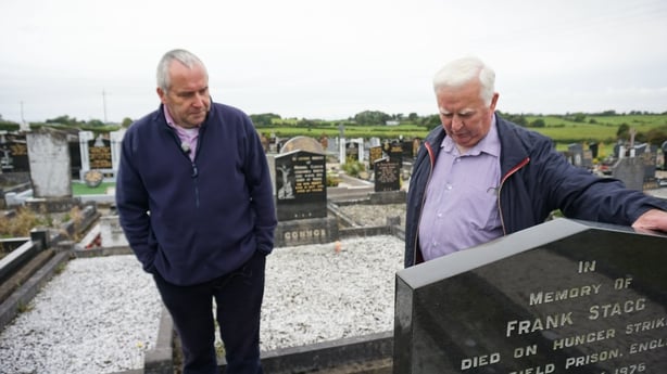 Liamy McNally, producer, and Gerry Ginty, Leigue Cemetery at Frank Stagg's first grave