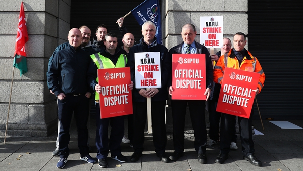 Union members on the picket line at Dublin's Heuston station