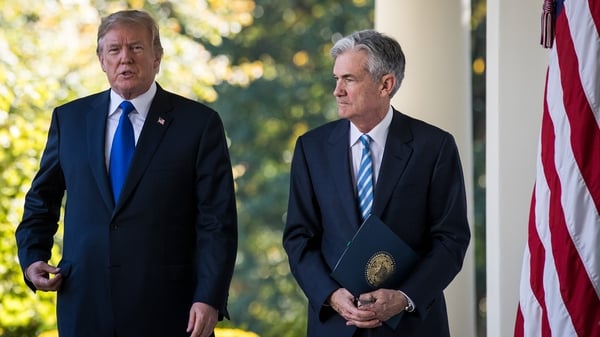 The incoming chair of the US Federal Reserve Jerome Powell with US president Donald Trump