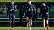 Shane Long (L), Ciaran Clark (C) and Harry Arter at Ireland training today