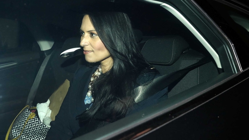 British Secretary of State for International Development Priti Patel departs Downing Street after resigning from her position