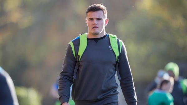 Jacob Stockdale is handed the number 11 jersey for the clash with South Africa