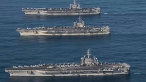 USS Ronald Reagan, USS Nimitz and USS Theodore Roosevelt taking part in joint navy drills with South Korea