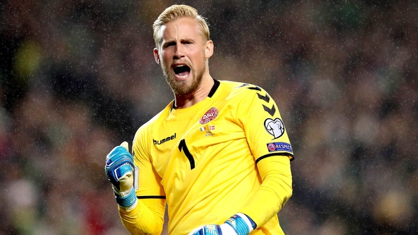 Kasper Schmeichel celebrates one of Denmark's goals