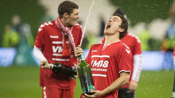 Thomas Delaney celebrates qualification for the World Cup in Dublin