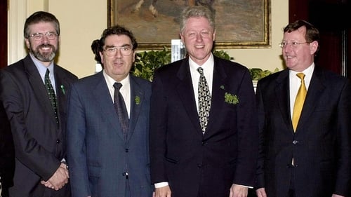 Bill Clinton with Gerry Adams, John Hume and David Trimble at St Patrick's Day celebrations in the White House in 2000