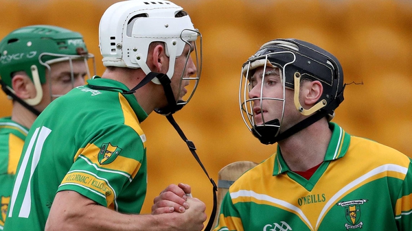 Kilcormac-Kiloughey's Conor Mahon and Shane Guinan celebrate after the game