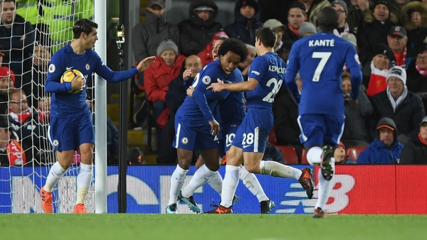Chelsea celebrate Willian's equaliser