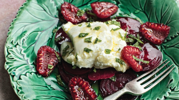 Beetroot and Autumn Raspberries with Honey, Mint and Labna