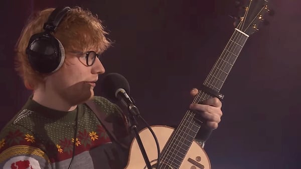 Ed Sheeran performing Fairytale of New York in the BBC Radio 1 Live Lounge