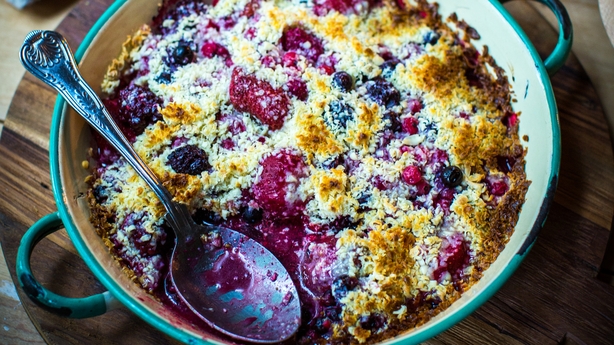 White Chocolate and Berry Bake with Vanilla ice-cream