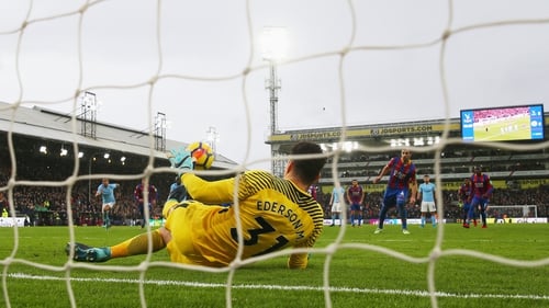 Crystal Palace's Luka Milivojevic has a late penalty saved by Ederson