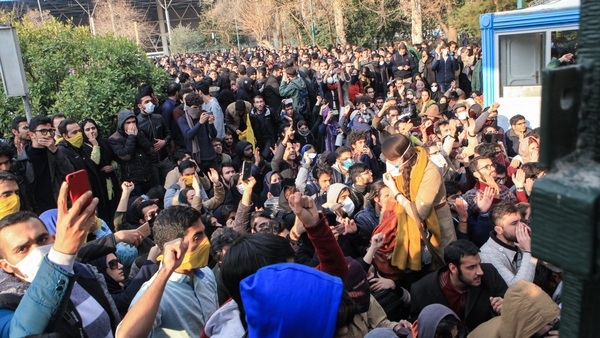 Students protesting in Tehran at the end of December
