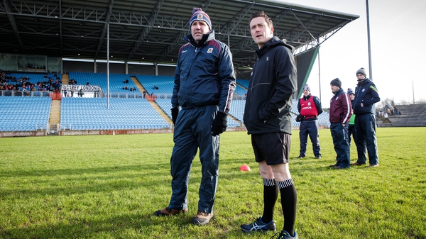Galway Manager Kevin Walsh with Referee Paddy Neilan inspecting the Castlebar pitch