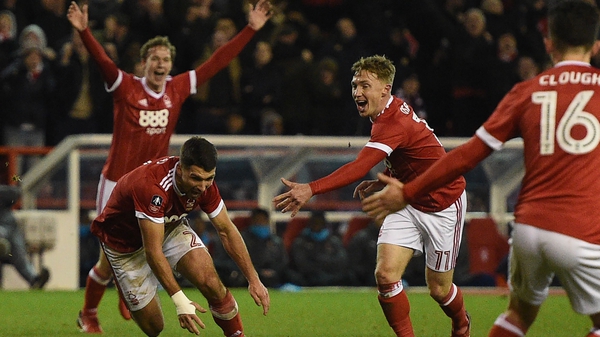 Nottingham Forest's Eric Lichaj (2L) celebrates his brilliant second