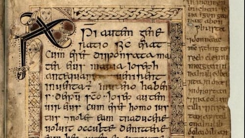 A page from the Book of Deer with Gaelic in the margin