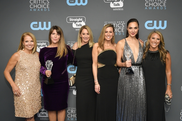 Katie Couric, director Patty Jenkins, SeeHer Award recipient Gal Gadot and SeeHer executives attend The 23rd Annual Critics' Choice Awards at Barker Hangar on 2018
