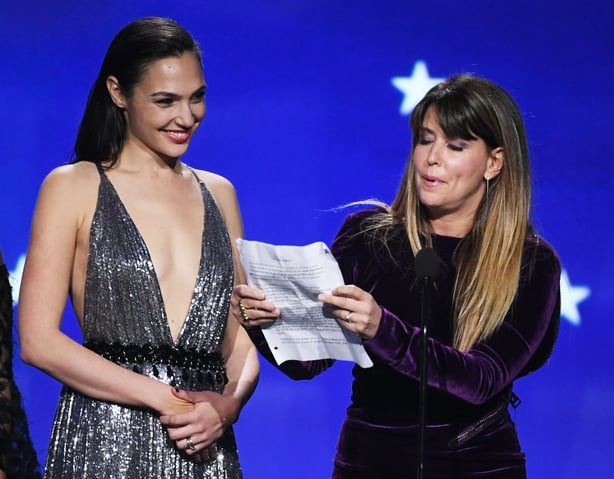 Gal Gadot (L) and director Patty Jenkins accept Best Action Movie for 'Wonder Woman'