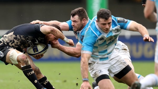 Cian Healy and Robbie Henshaw in action in the Champions Cup.