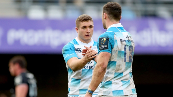 Jordan Larmour and Robbie Henshaw during the victory over Montpellier