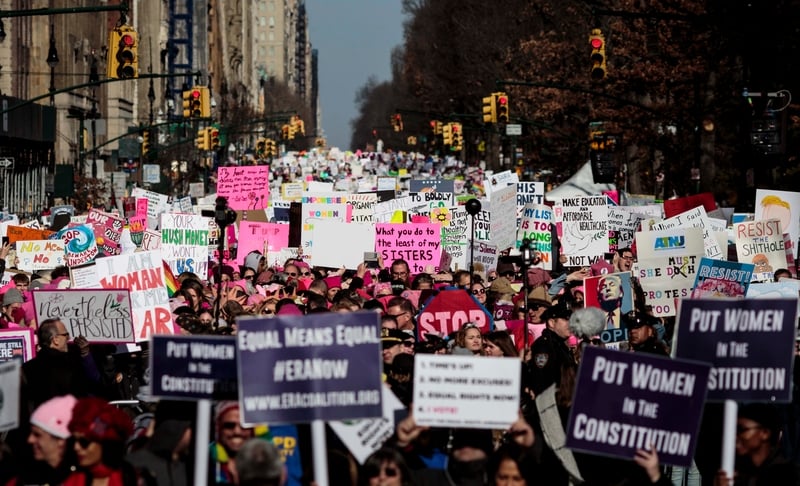 Image result for Women's March draws thousands as Trump term enters second year
