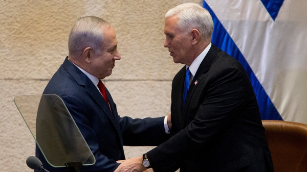 Mike Pence greets Israeli Prime Minister Benjamin Netanyahu at the Knesset