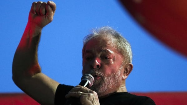 Luiz Inacio Lula da Silva speaking at a rally in 2018