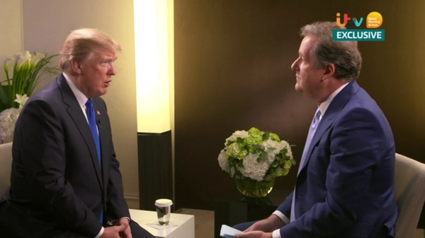 Donald Trump being interviewed by ITV's Good Morning Britain presenter Piers Morgan