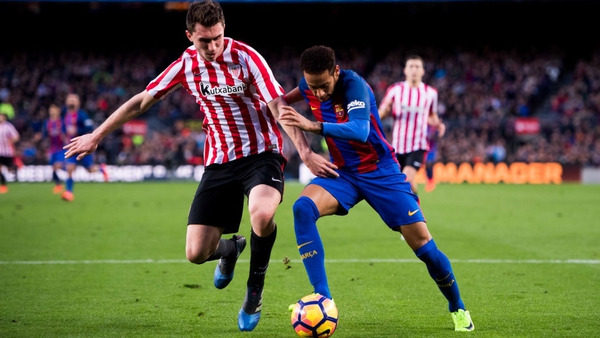 Aymeric Laporte (L) in action for Athletic Bilbao