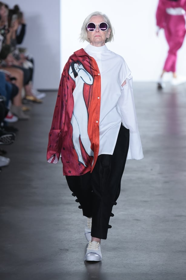 Lyn Slater walks the runway for Just In Case fashion show at The Gallery at The Dream Downtown Hotel on September 10, 2017 in New York City