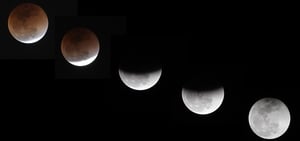 A combination of pictures taken in Islamabad in Pakistan shows the moon during a lunar eclipse