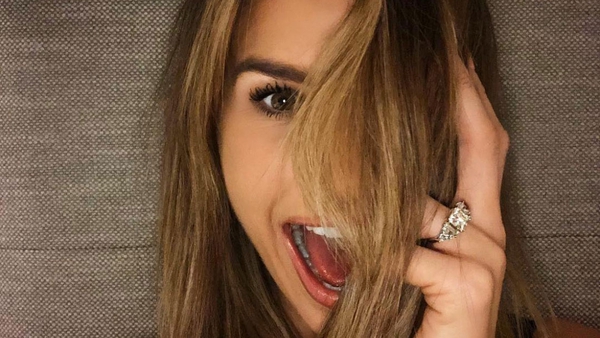 Vogue Williams sporting her engagement ring that was designed by fiancé Spencer Matthews
