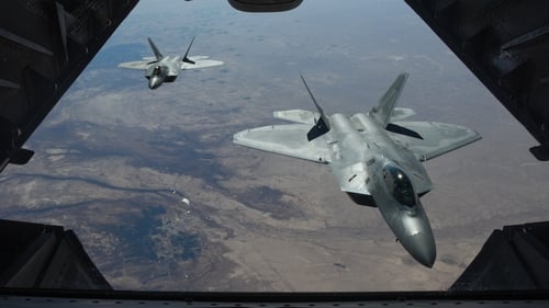 Two US Air Force F-22 Raptors flying above Syria