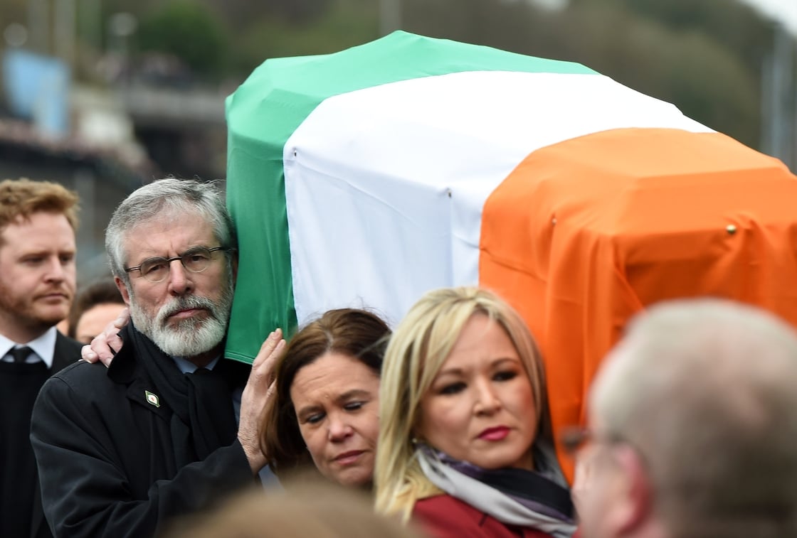 Image - Gerry Adams carries the coffin at Martin McGuinness' funeral