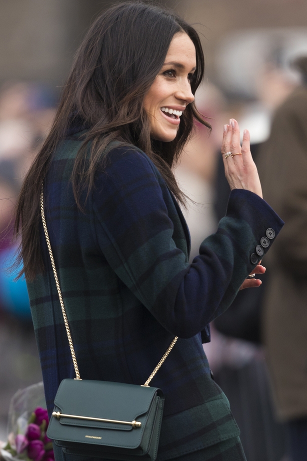 Meghan Markle in Burberry Coat, Strathberry Bag in Scotland: Shop