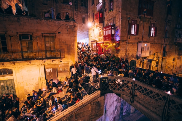Close-up of Bridge Bar, Valletta at night