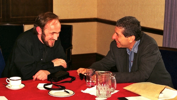 Joe Jackson (L) meets Leonard Cohen (R) in Dublin.