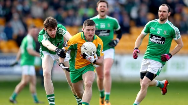 Dramatic scenes early in the All-Ireland semi-final between Corofin and Moorefield.