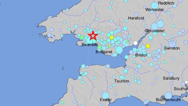 A US Geological Survey map shows the 4.4 magnitude earthquake in south Wales today