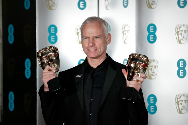 Martin McDonogh pictured with two of five BAFTAs for Three Billboards Outside Ebbing, Missouri