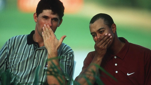 Padraig Harrington (L) with Tiger Woods at the Dubai Desert Classic back in 2001