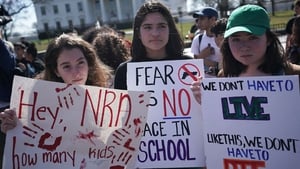 Students protesting outside the White House in Washington DC after the shootings in Florida. Photo: Getty Images