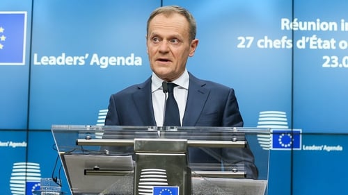 European Council President Donald Tusk gave a statement to the media after the meeting in Brussels