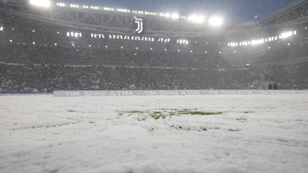 A snowy Allianz Stadium in Turin