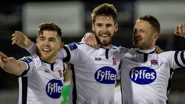 Dundalk players celebrate one of their many goals