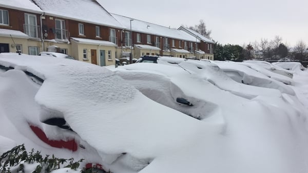 Cars covered in snow at Stepaside in Dublin