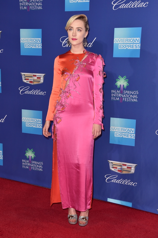 Saoirse in a Gucci dress and shoes to the Palm Springs International Film Festival in January.
