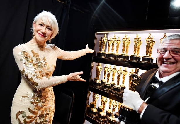 Helen Mirren in another fabulous outfit ahead of taking to the stage at the Oscars