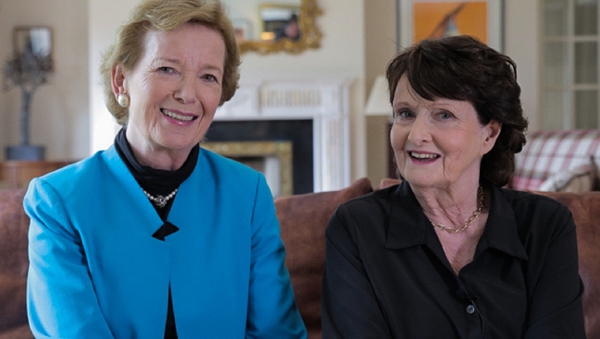 Former President of Ireland Mary Robinson (L) with poet Eavan Boland (R)