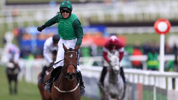 Ruby Walsh crosses the finish line about Footpad